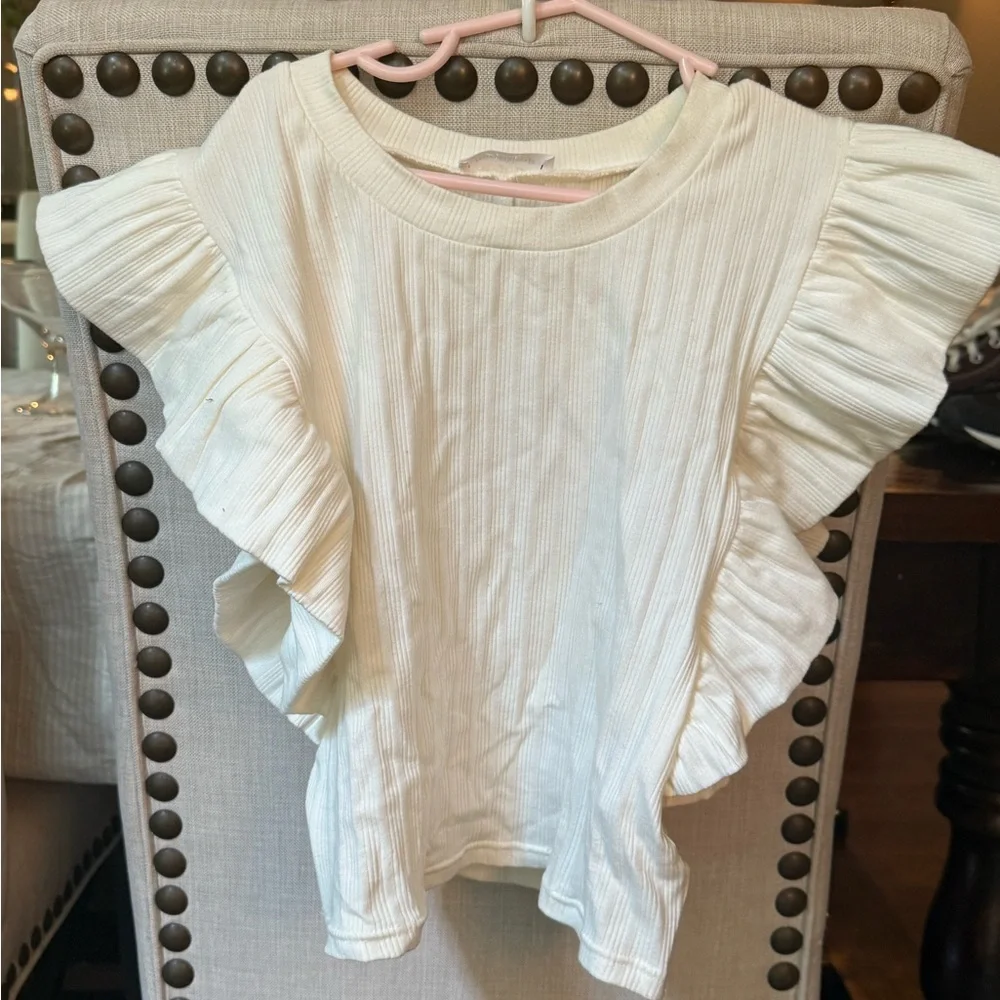 White Ruffle Sleeve Top - Picture 1 of 2